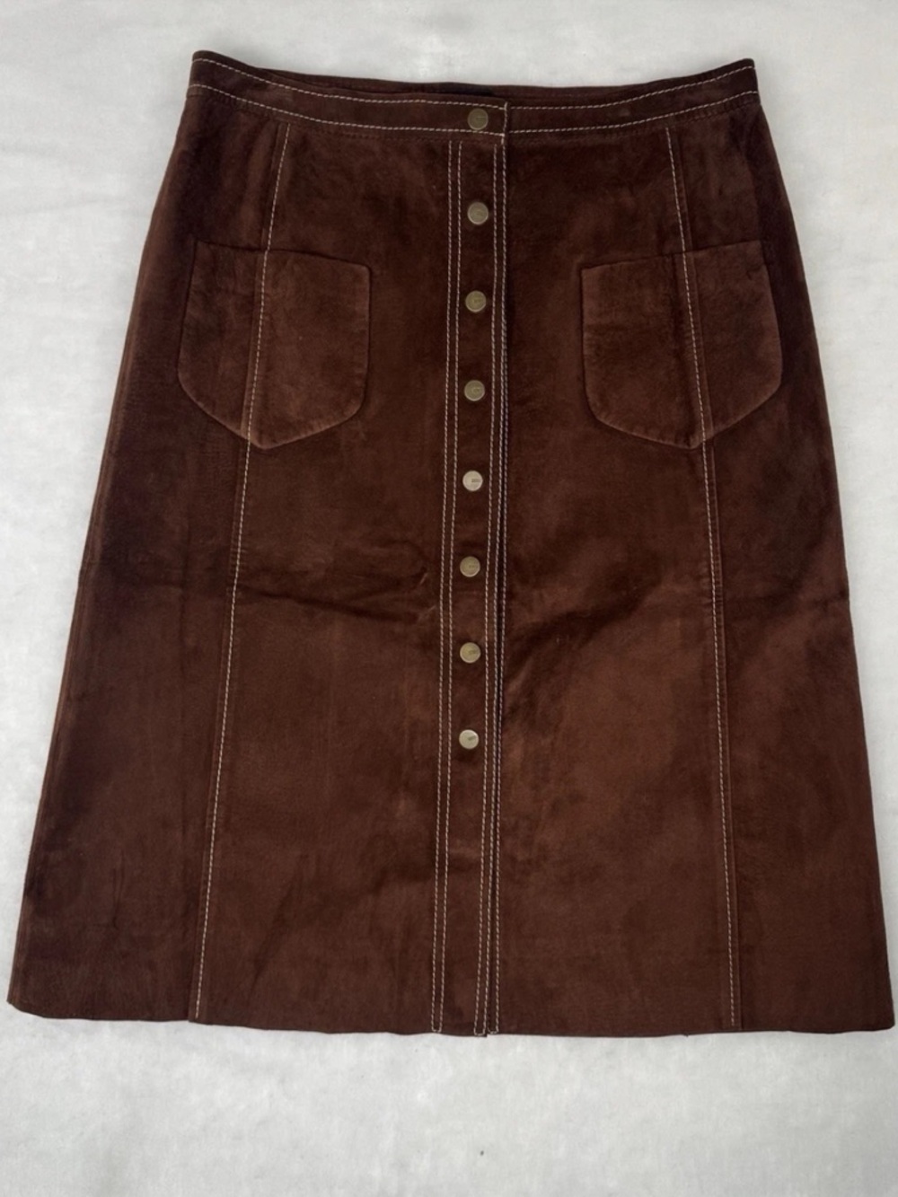 BCBGMaxAzria Brown Suede Button-Front A-Line Skirt